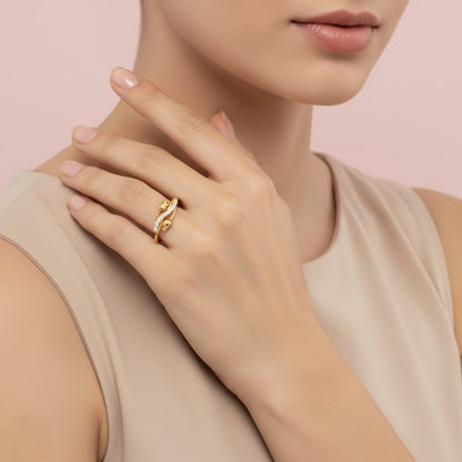 Double Rose Embrace Diamond Gold Ring