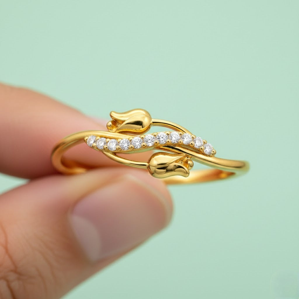 Double Rose Embrace Diamond Gold Ring