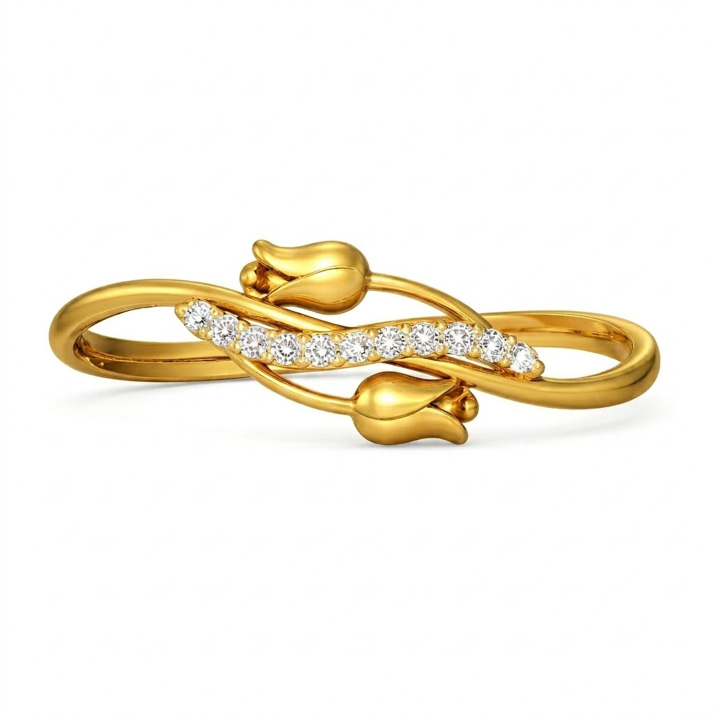 Double Rose Embrace Diamond Gold Ring