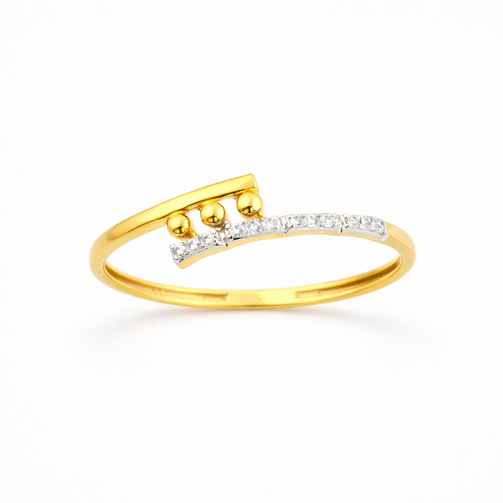 Beaded Bar Accent Diamond Gold Ring