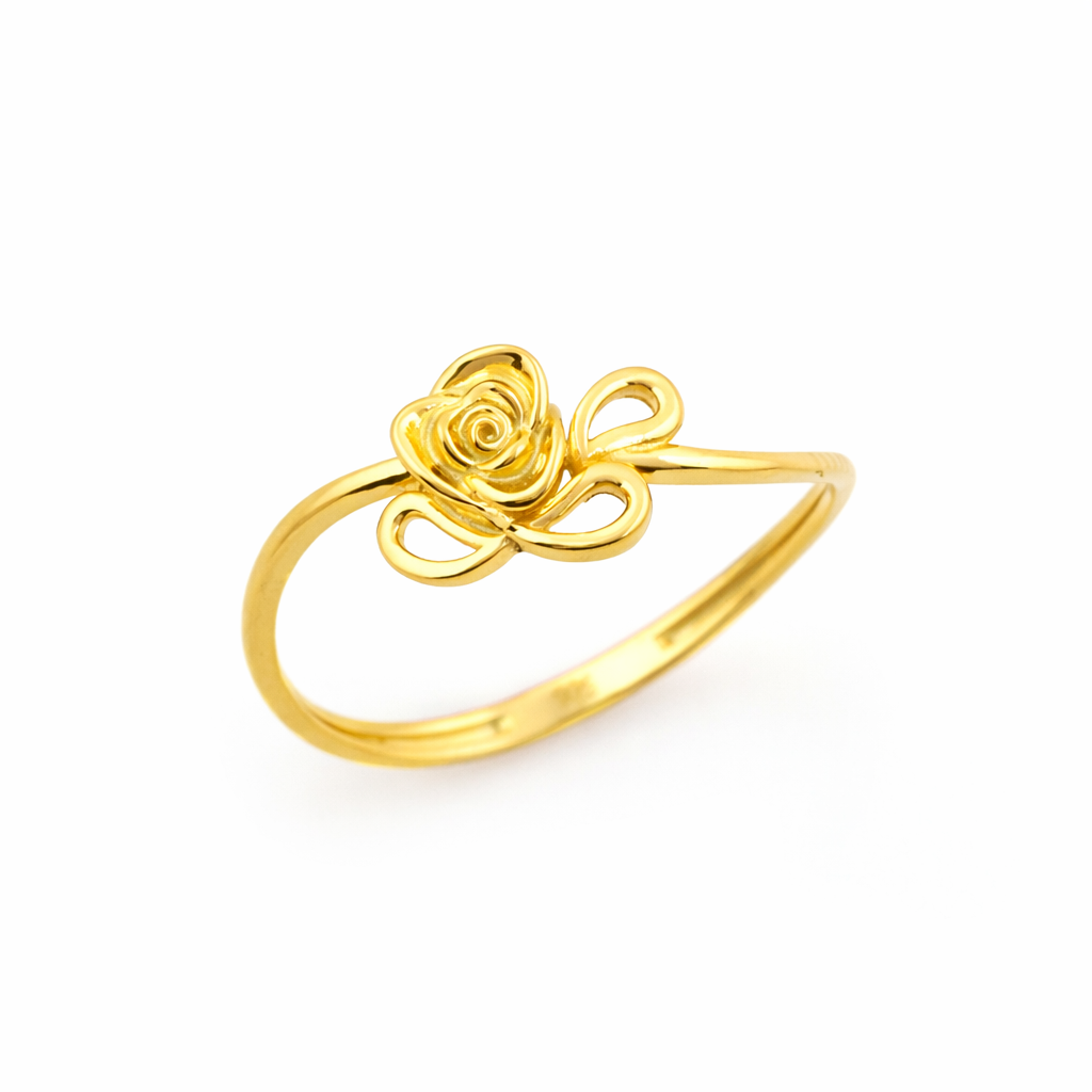 Elegant Blooming Rose Motif Design Diamond Gold Ring