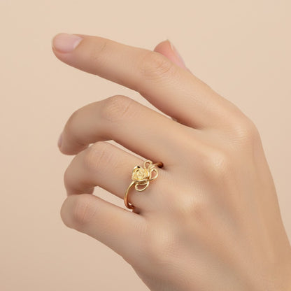Elegant Blooming Rose Motif Design Diamond Gold Ring