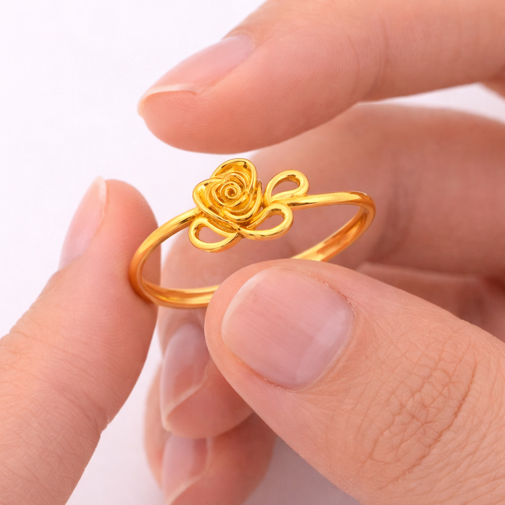 Elegant Blooming Rose Motif Design Diamond Gold Ring