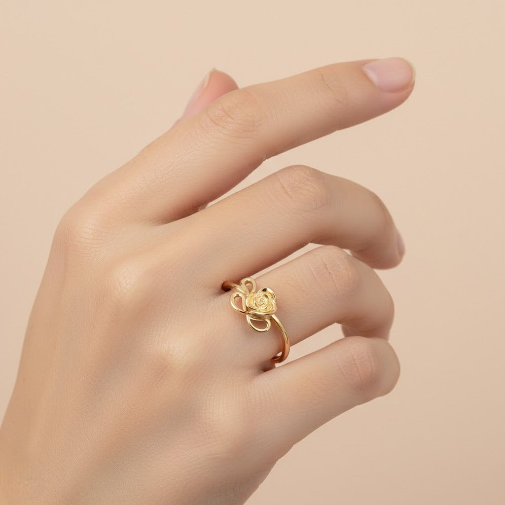 Elegant Blooming Rose Motif Design Diamond Gold Ring