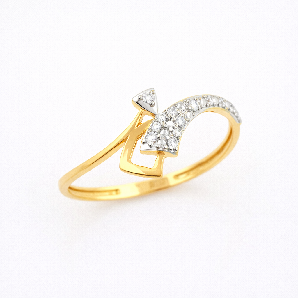 Modern Curved Geometric Diamond Gold Ring
