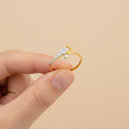 Modern Curved Geometric Diamond Gold Ring