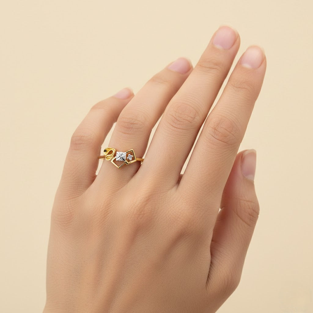 Geometric Bloom Knot Diamond Gold Ring