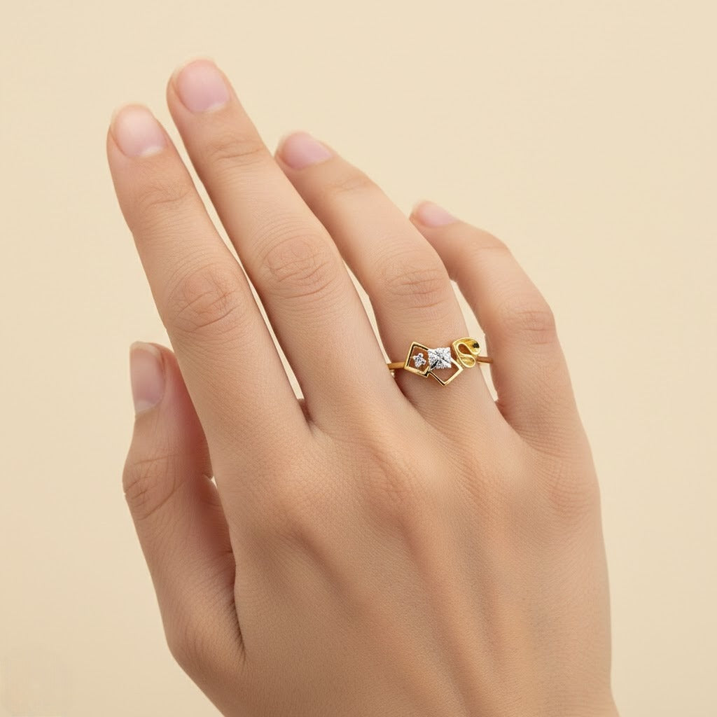 Geometric Bloom Knot Diamond Gold Ring