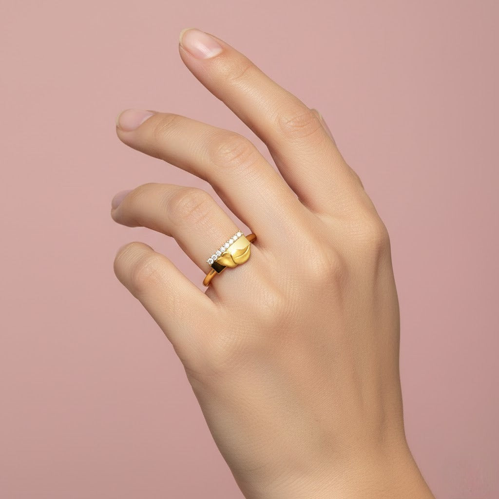 Folded Ribbon Diamond Gold Ring
