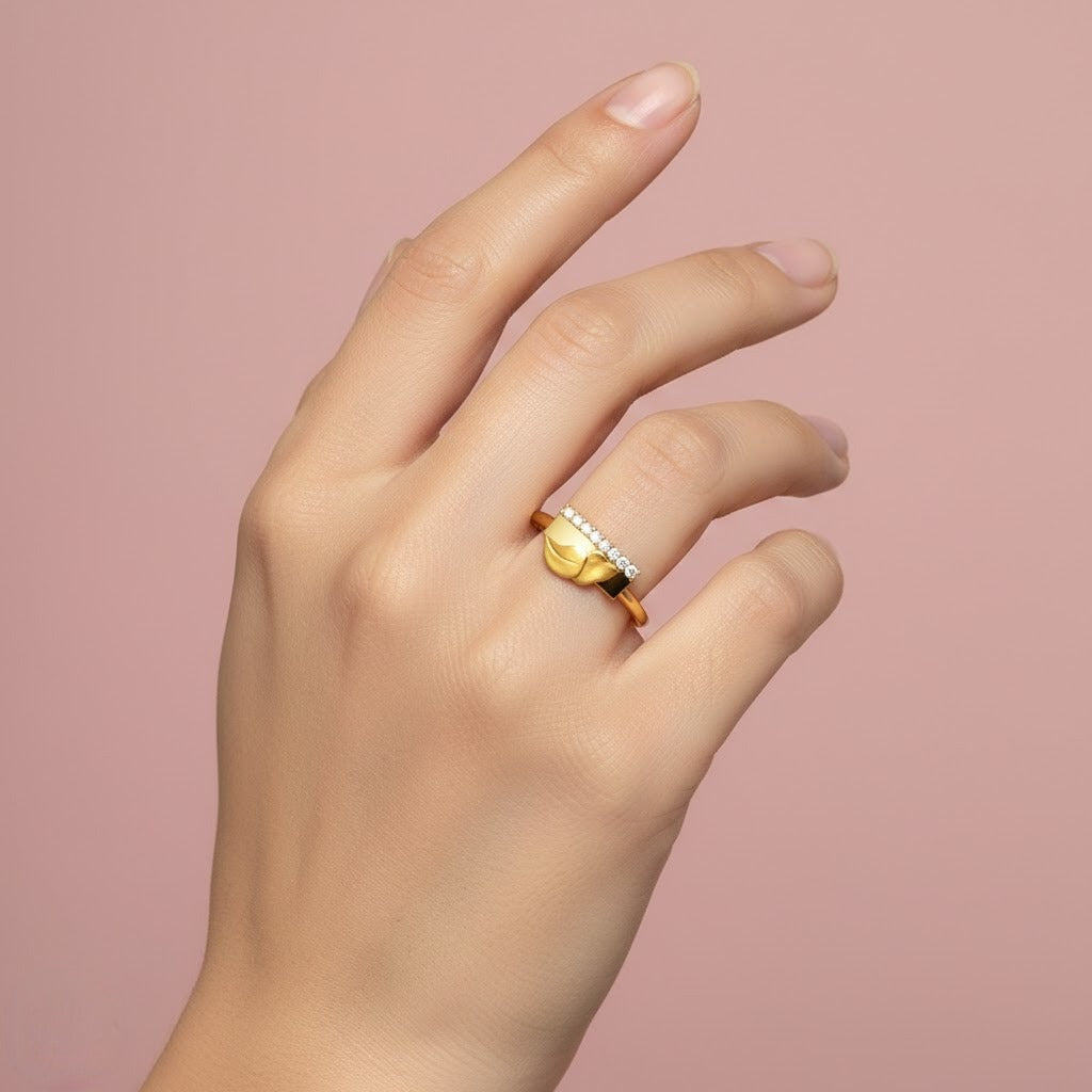 Folded Ribbon Diamond Gold Ring