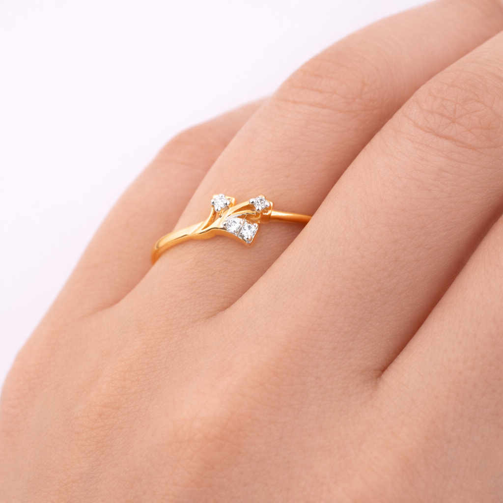 Crossed Spark Accent Diamond Gold Ring