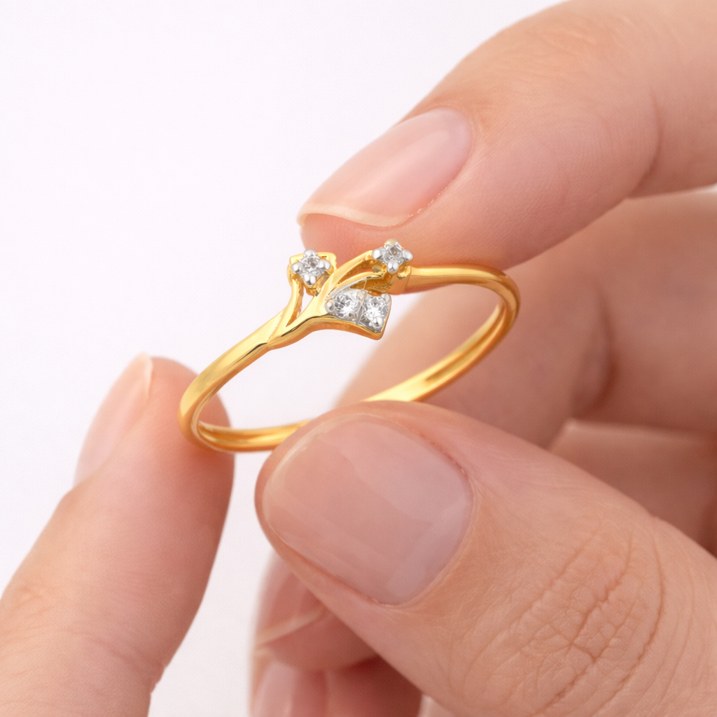 Crossed Spark Accent Diamond Gold Ring