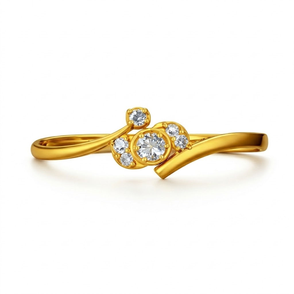 Triple Petal Diamond Gold Ring