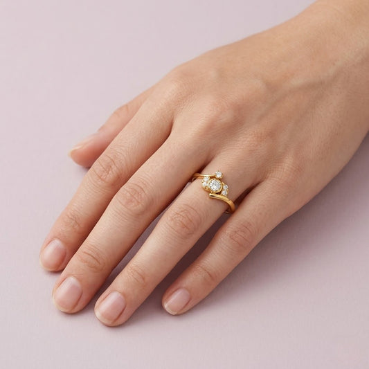 Triple Petal Diamond Gold Ring