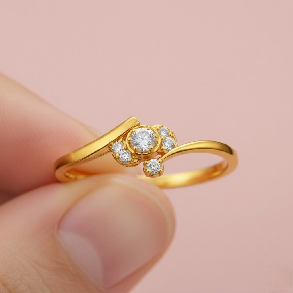 Triple Petal Diamond Gold Ring