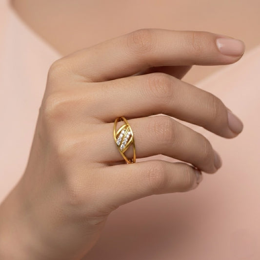 Diagonal Triple Row Diamond Gold Ring