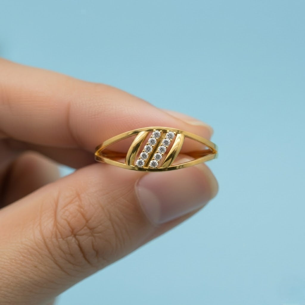 Diagonal Triple Row Diamond Gold Ring
