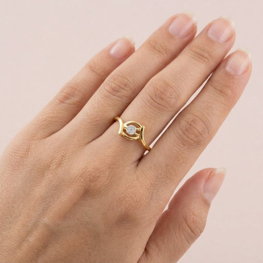 Modern Circular Embrace Sparkle Diamond Gold Ring