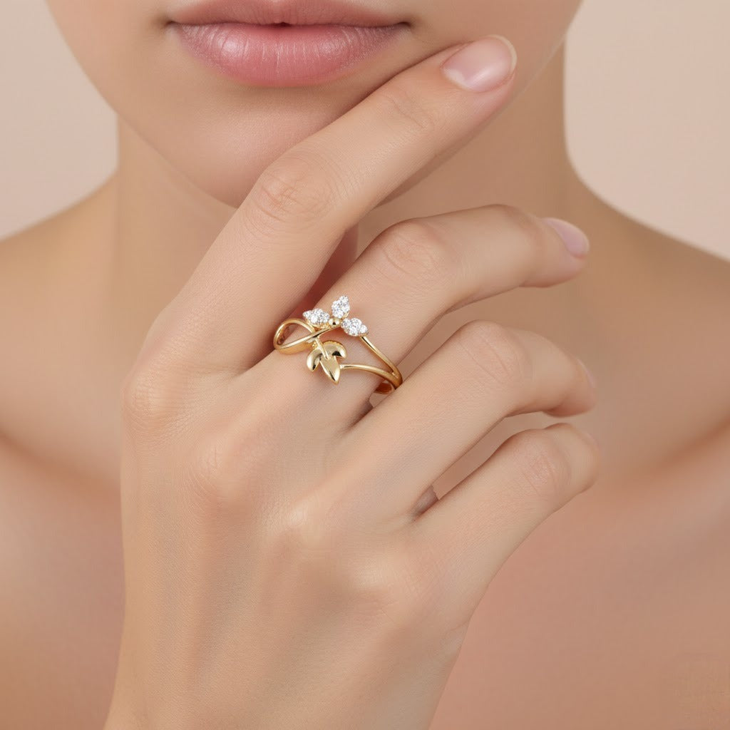 Foliage Loop Blossom Diamond Gold Ring