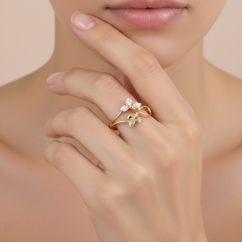 Foliage Loop Blossom Diamond Gold Ring