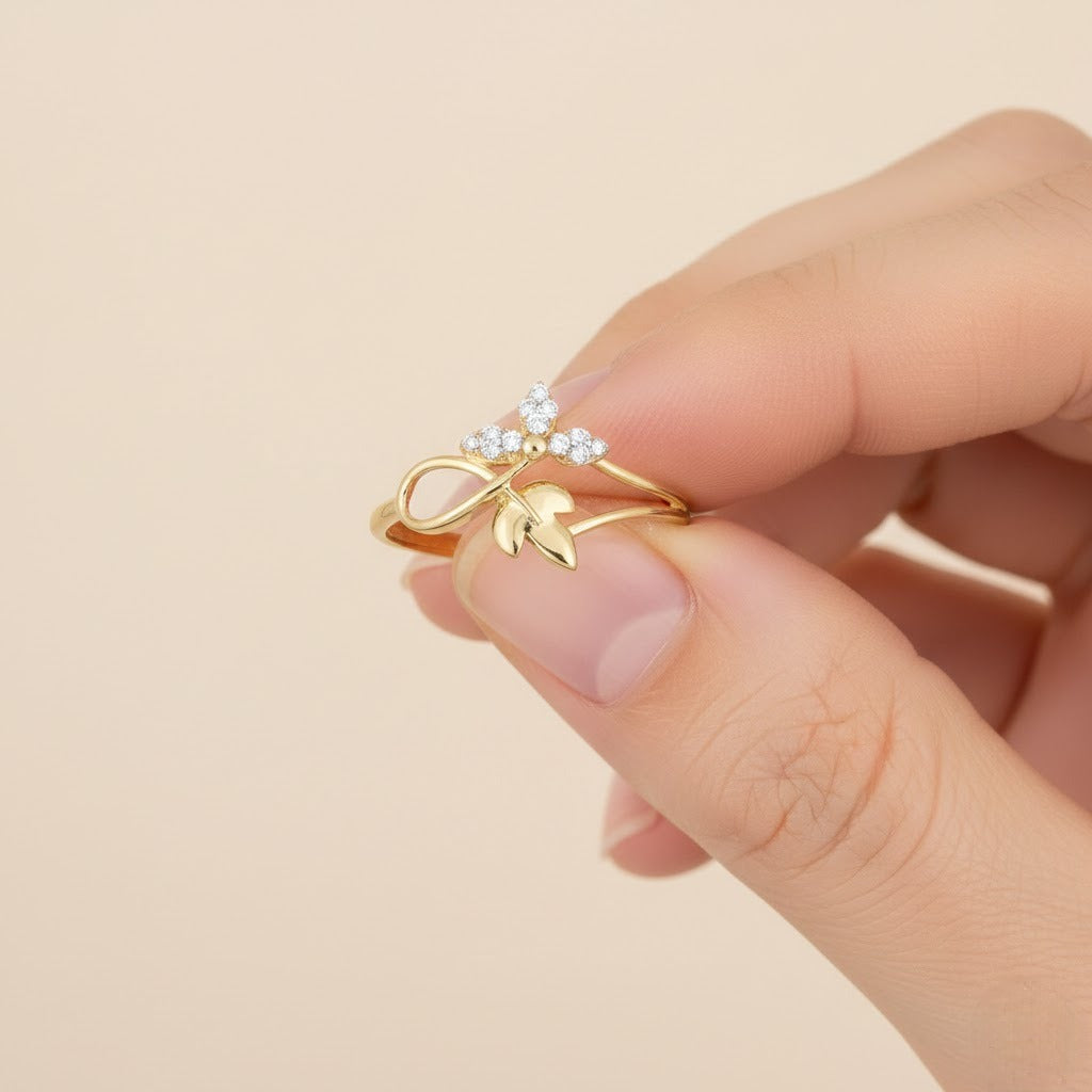 Foliage Loop Blossom Diamond Gold Ring