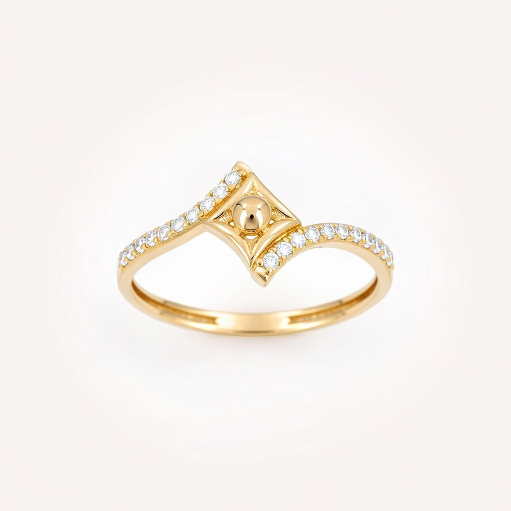Geometric Pyramid Sparkle Design Diamond Gold Ring