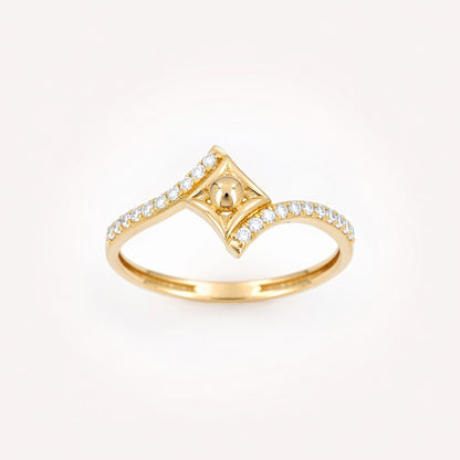 Geometric Pyramid Sparkle Design Diamond Gold Ring