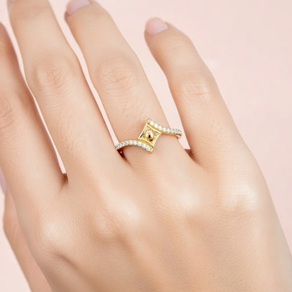 Geometric Pyramid Sparkle Design Diamond Gold Ring