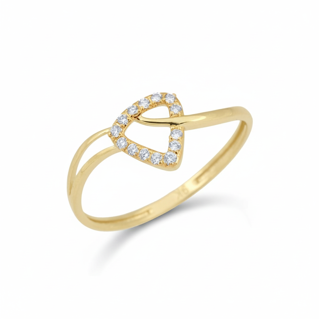 Delicate Open Heart Twist Design Diamond Gold Ring