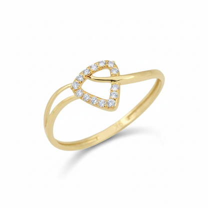 Delicate Open Heart Twist Design Diamond Gold Ring