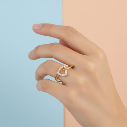 Delicate Open Heart Twist Design Diamond Gold Ring
