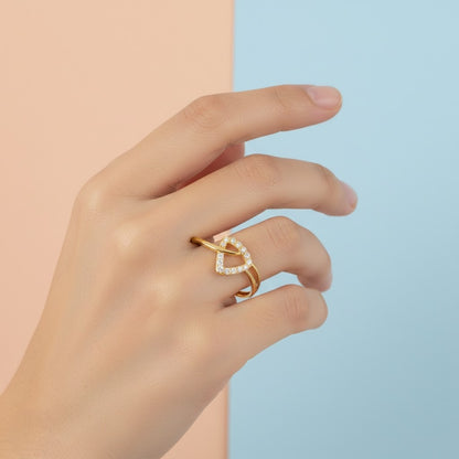 Delicate Open Heart Twist Design Diamond Gold Ring