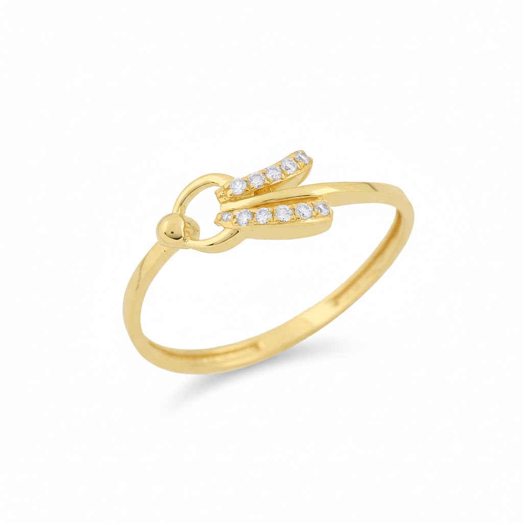 Modern Loop Curve Sparkle Design Diamond Gold Ring