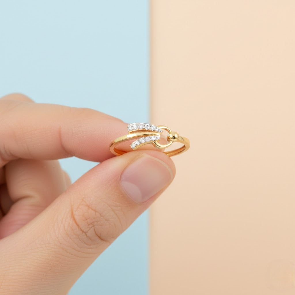 Modern Loop Curve Sparkle Design Diamond Gold Ring