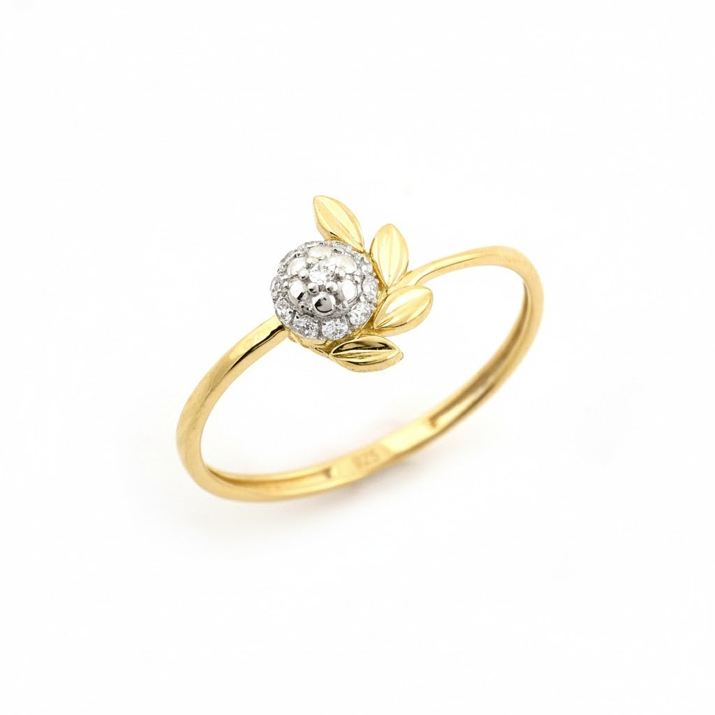 Golden Leaf Halo Diamond Gold Ring