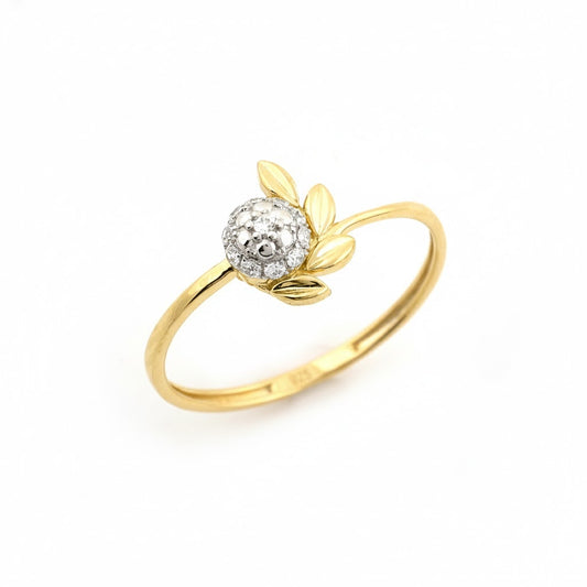 Golden Leaf Halo Diamond Gold Ring
