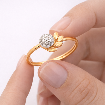 Golden Leaf Halo Diamond Gold Ring
