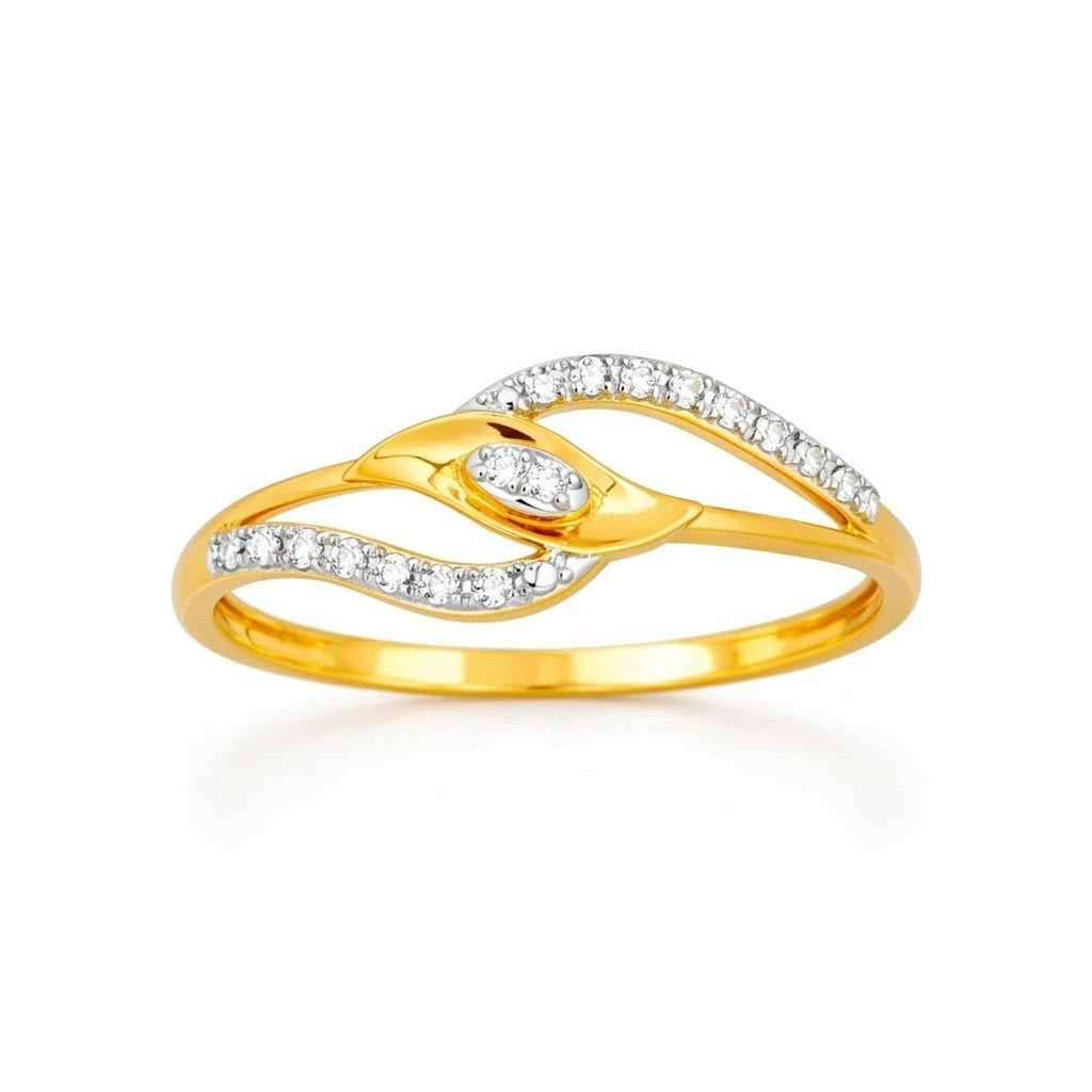 Elegant Intertwined Wave Sparkle Diamond Gold Ring