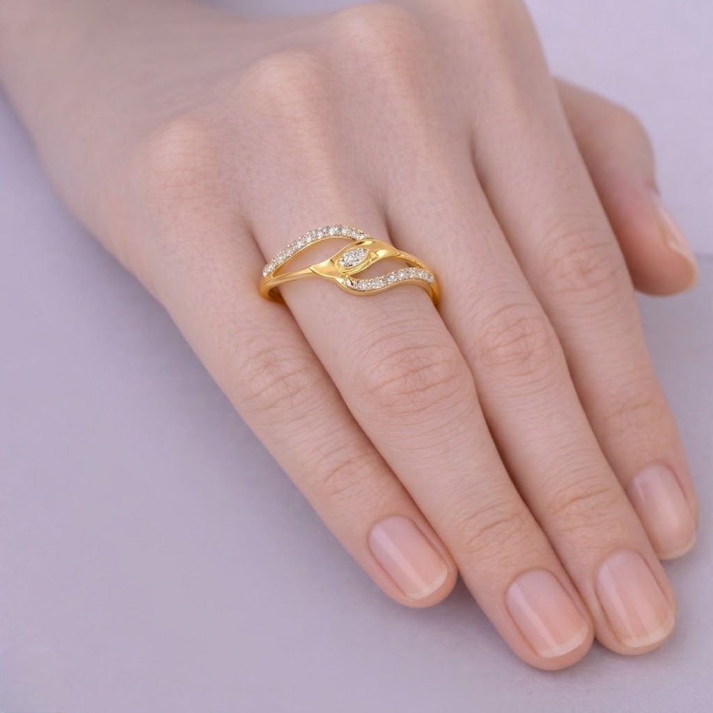 Elegant Intertwined Wave Sparkle Diamond Gold Ring