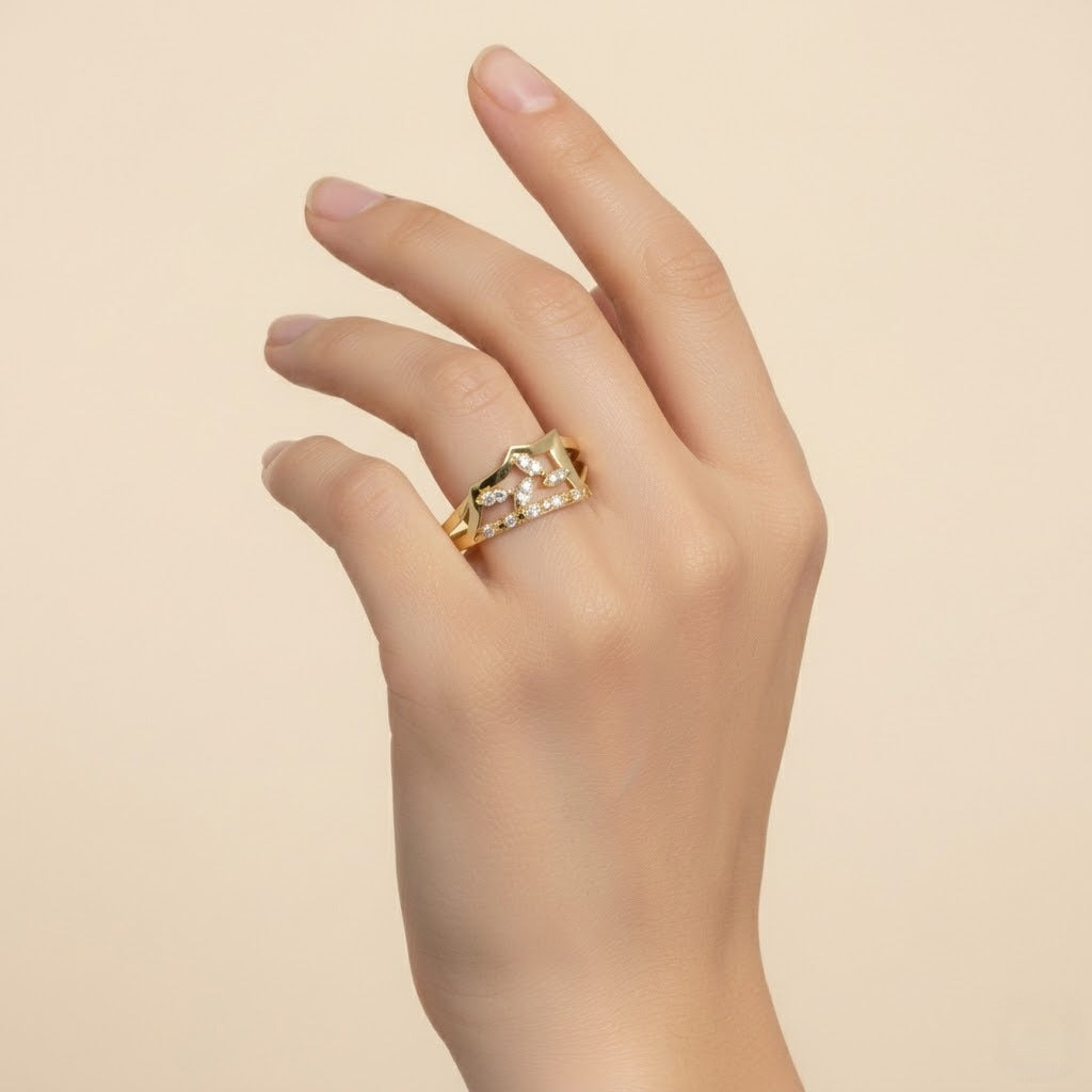 Crown Inspired Layered Sparkle Design Diamond Gold Ring