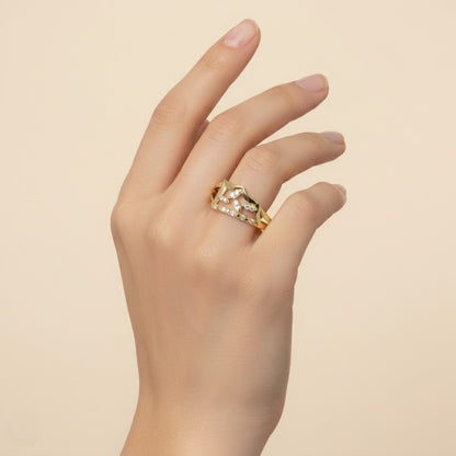 Crown Inspired Layered Sparkle Design Diamond Gold Ring