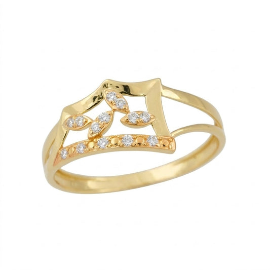 Crown Inspired Layered Sparkle Design Diamond Gold Ring