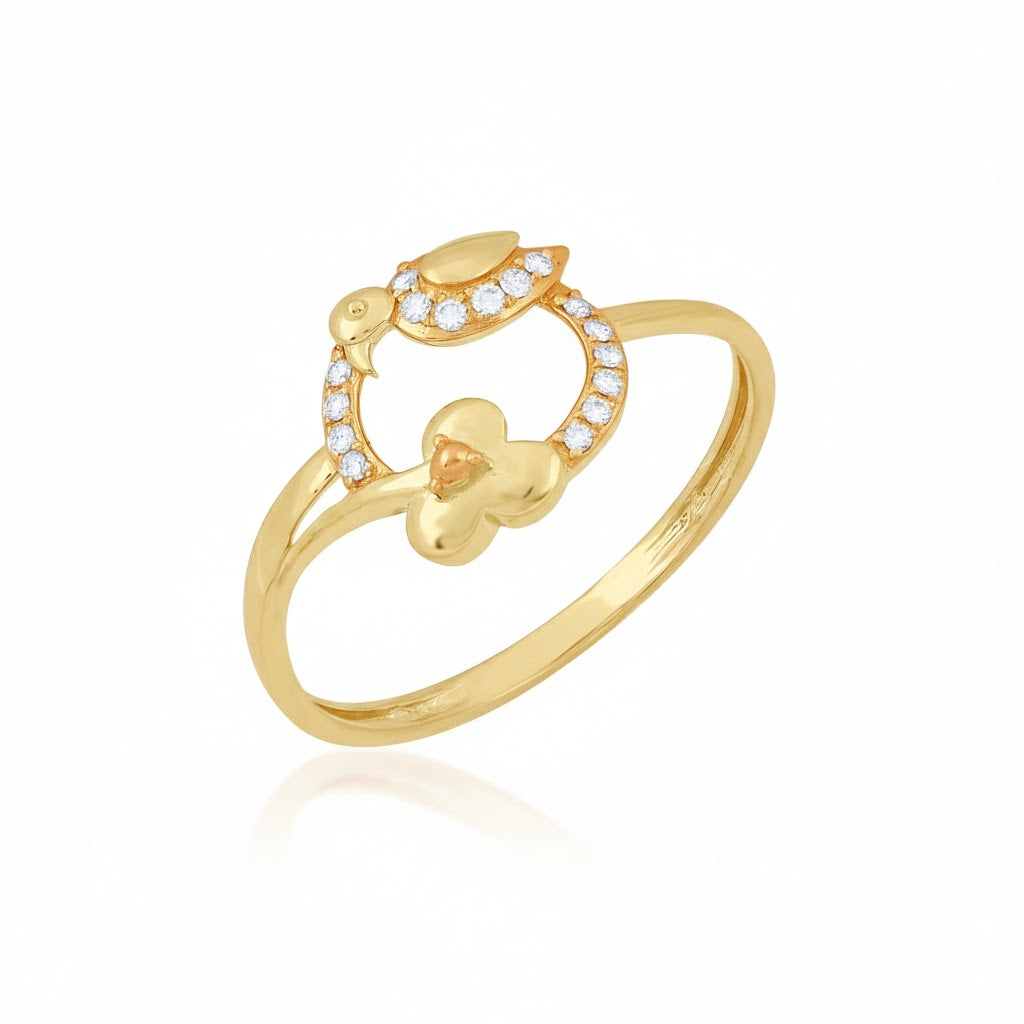 Floral Crescent Diamond Gold Ring