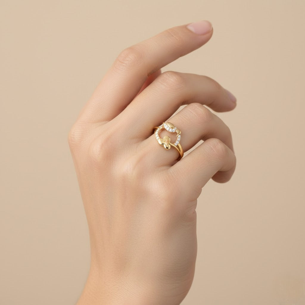 Floral Crescent Diamond Gold Ring
