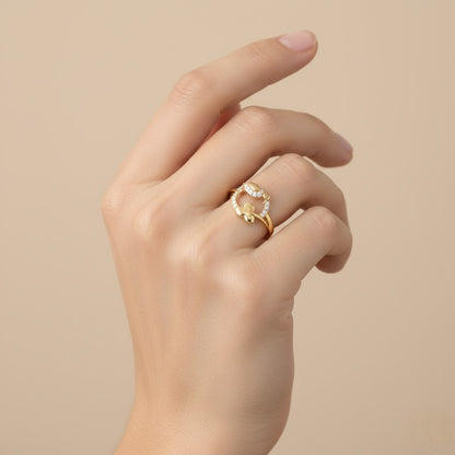 Floral Crescent Diamond Gold Ring