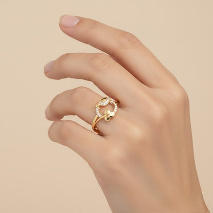 Floral Crescent Diamond Gold Ring