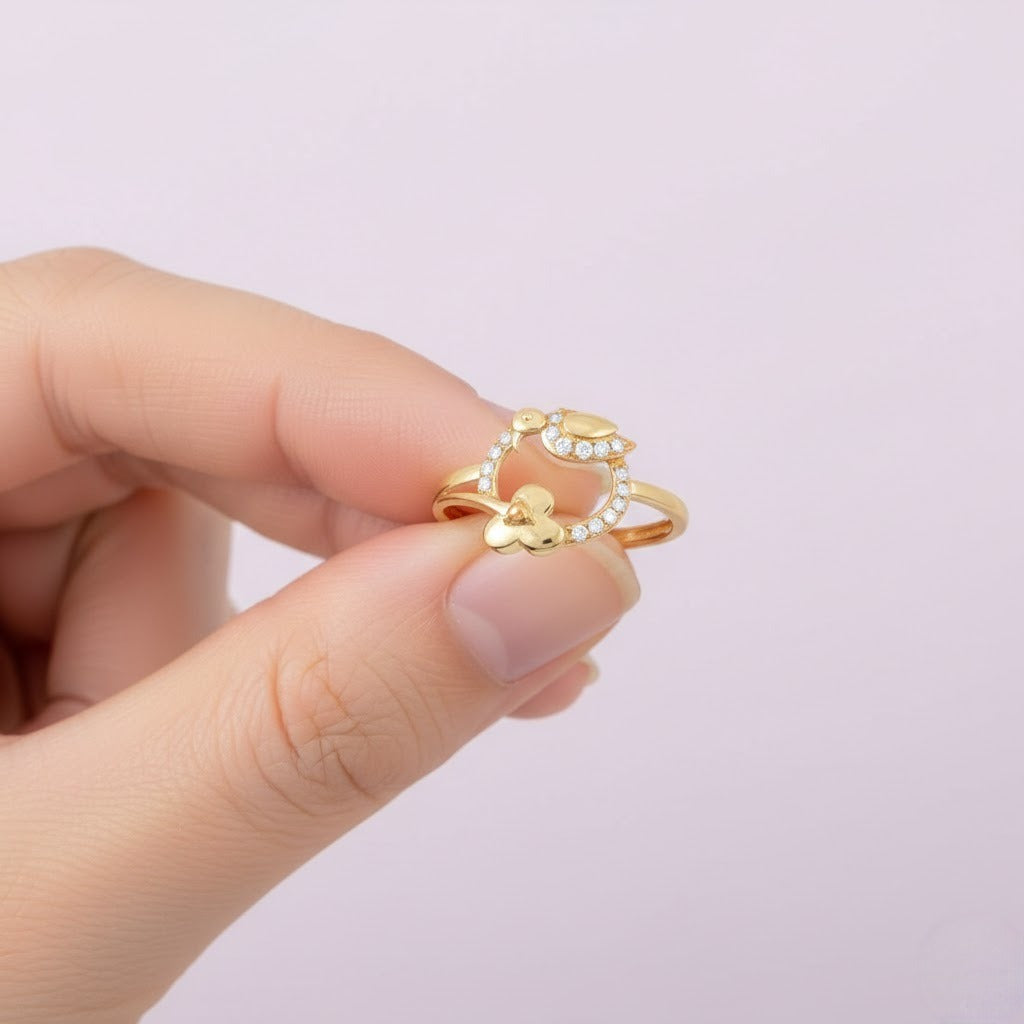 Floral Crescent Diamond Gold Ring