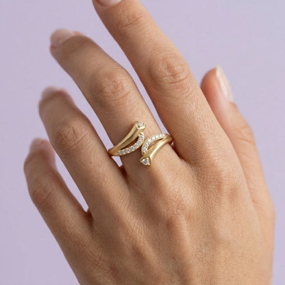 Twin Curve Diamond Gold Ring
