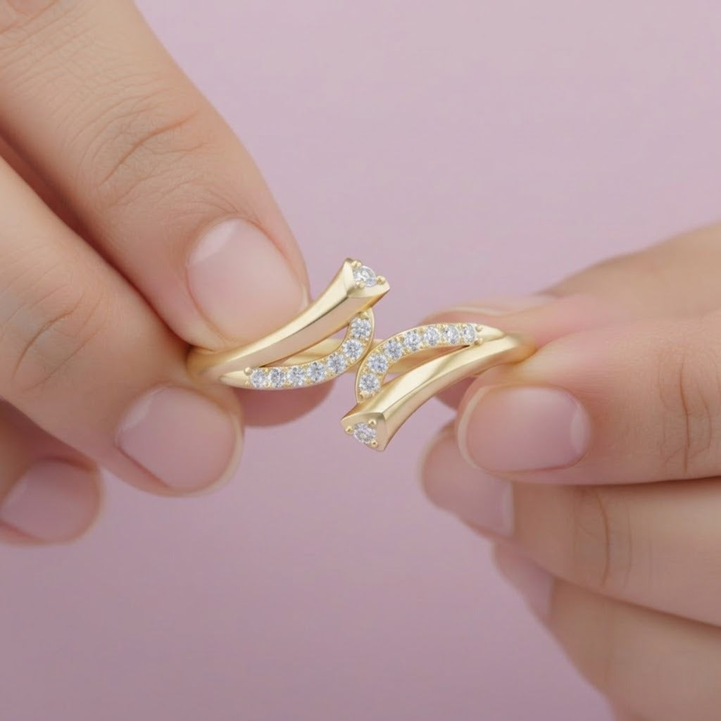 Twin Curve Diamond Gold Ring