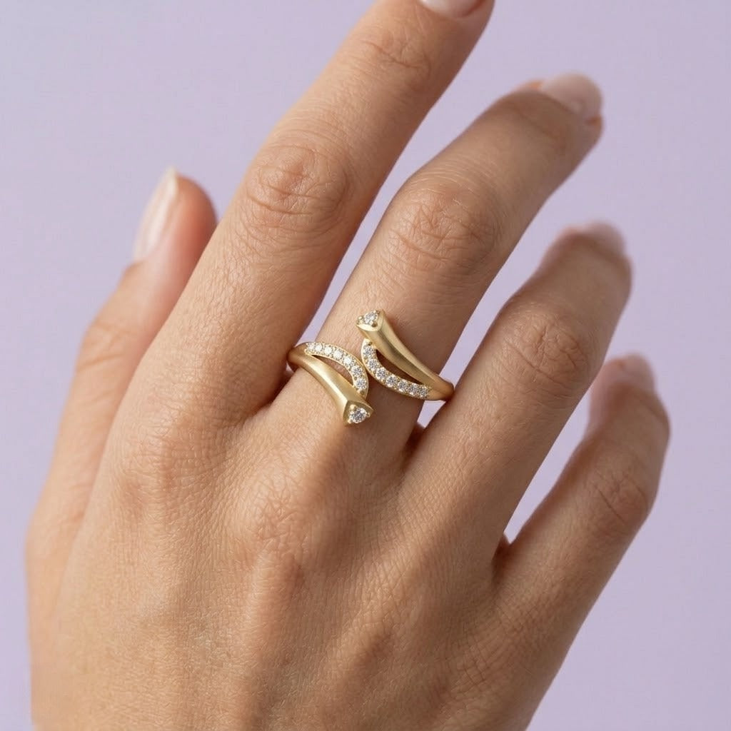 Twin Curve Diamond Gold Ring